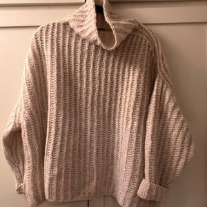 Oversized cropped Free People Funnel Neck Oatmeal Sweater Size Medium.